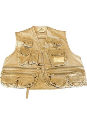 WOODFIELD Utility Cargo Vest Sz Large Hunting Fishing Photography Tan Gorpcore